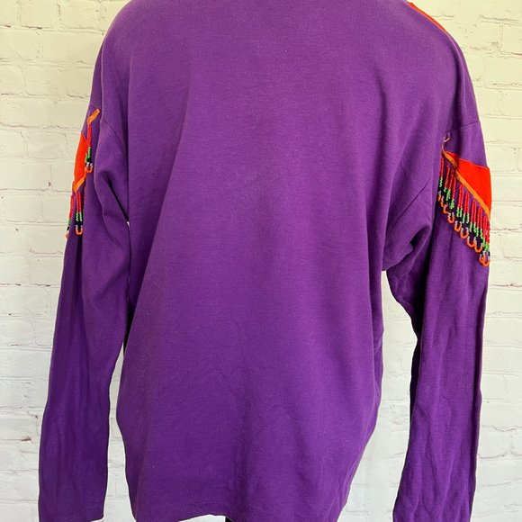 VTG - Tribal Print Long Sleeve T-shirt - Beaded Sleeves - Size Medium - Picture 8 of 11